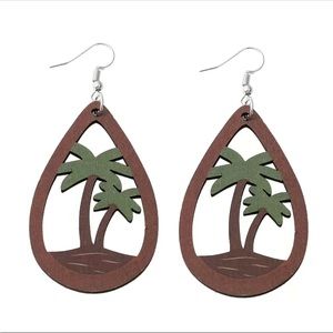 Wooden Painted Palm Tree Seaside Teardrop Earrings